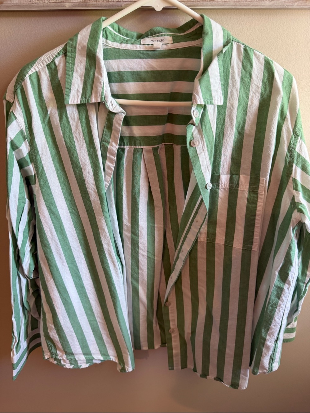 Maurices Green and White Vertical Stripe Button-Down Shirt